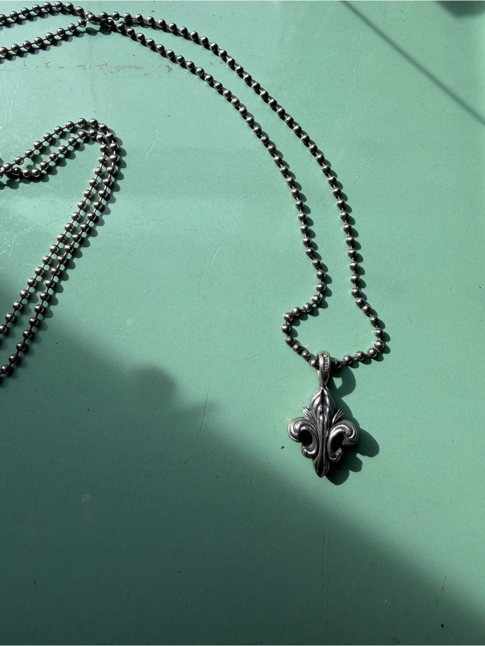 Vintage LAGOS Caviar Sterling Silver Fleur-de-Lis Necklace with 34” ball chain